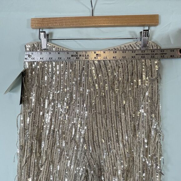NWT GUESS Heidi Sequin Fringe Wide Leg Pants Womens SIZE MEDIUM Pearl NYE Shiny - Picture 12 of 16